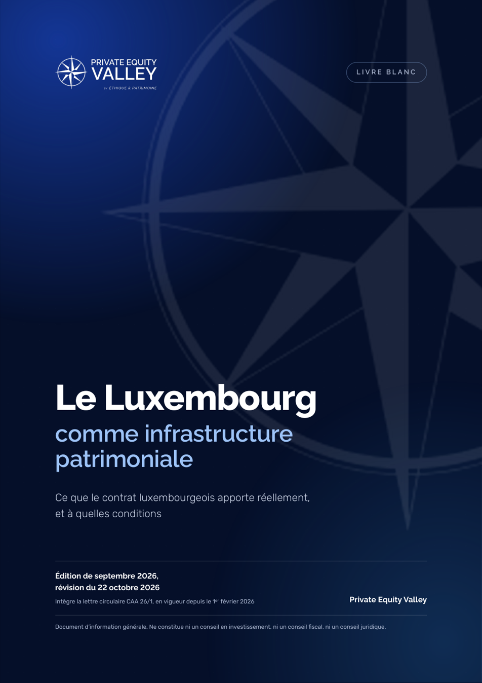 Couverture du livre blanc « Le Luxembourg comme infrastructure patrimoniale », Private Equity Valley